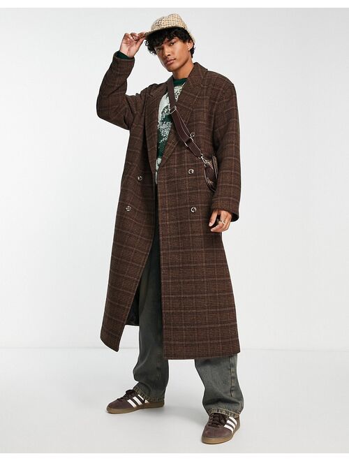 ASOS DESIGN oversized brown check overcoat with wool
