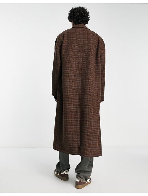 ASOS DESIGN oversized brown check overcoat with wool