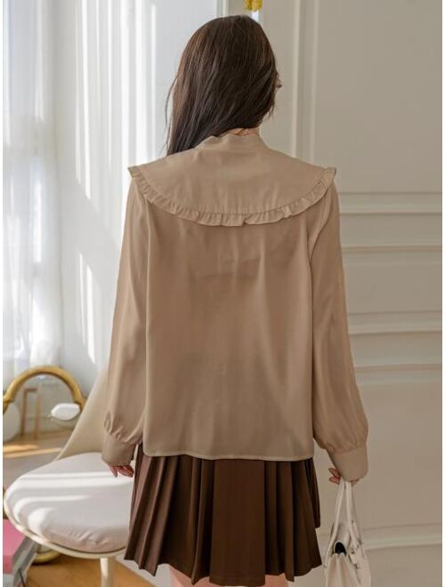 DAZY Statement Collar Frill Trim Knot Front Blouse