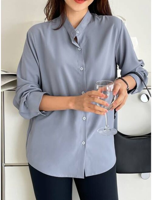 DAZY Solid Button Front Blouse