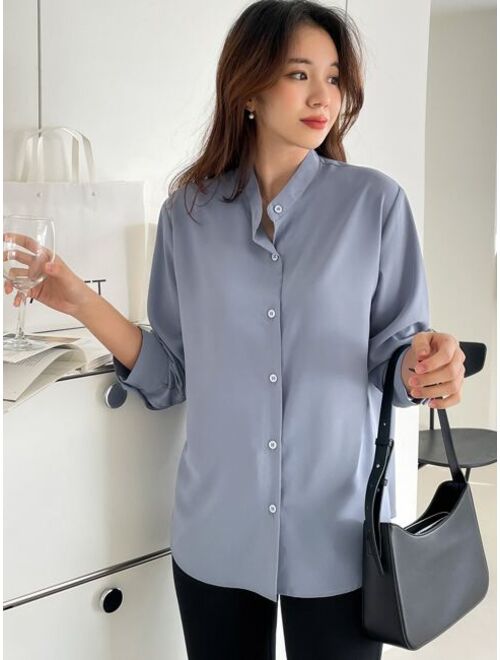 DAZY Solid Button Front Blouse