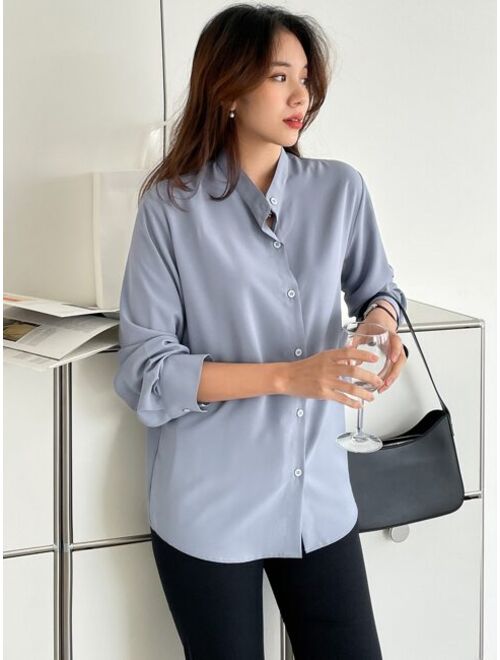 DAZY Solid Button Front Blouse