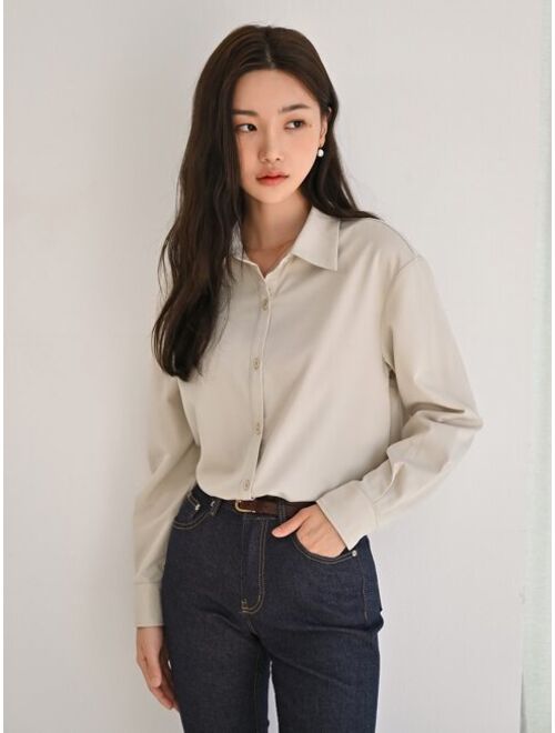 DAZY Drop Shoulder Button Front Shirt