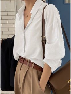 Button Up Drop Shoulder Shirt