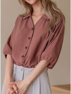 Solid Button Front Shirt