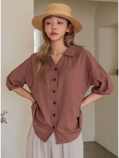 DAZY Solid Button Front Shirt