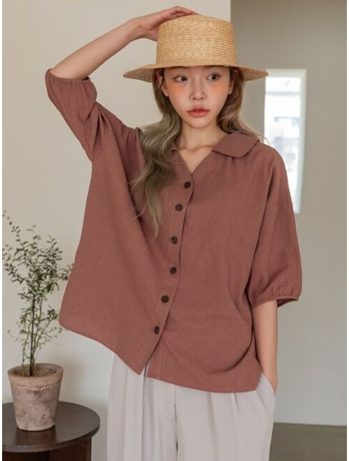 DAZY Solid Button Front Shirt