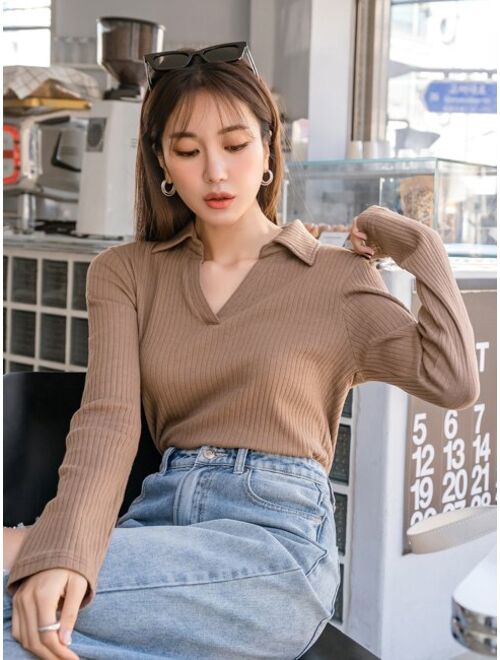 DAZY Solid Ribbed Knit Tee