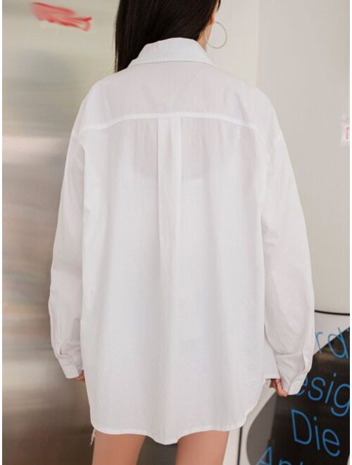 DAZY Solid Drop Shoulder Button Up Oversized Shirt