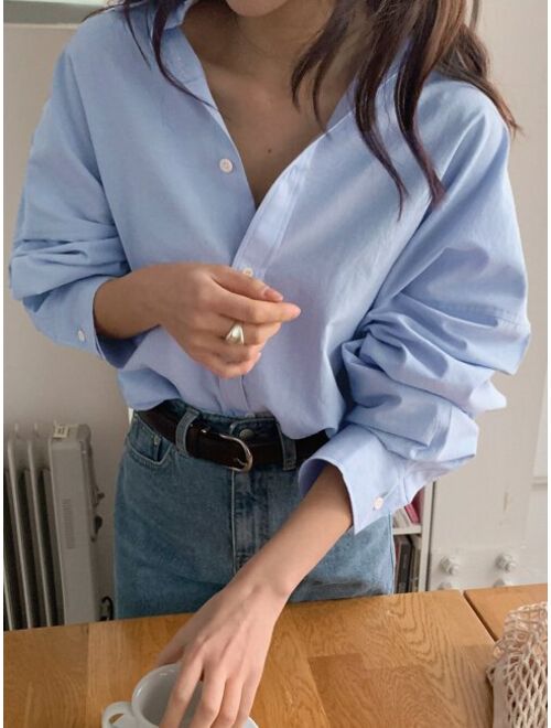 DAZY Solid Button Up Drop Shoulder Oversized Shirt