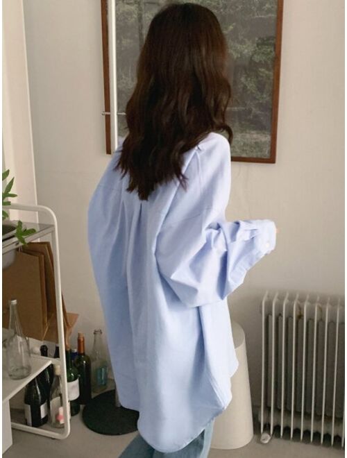 DAZY Solid Button Up Drop Shoulder Oversized Shirt