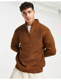 chunky half zip sweater in brown