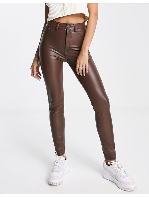 Pull&Bear high waisted faux leather skinny pants in brown