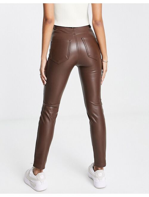 Pull&Bear high waisted faux leather skinny pants in brown