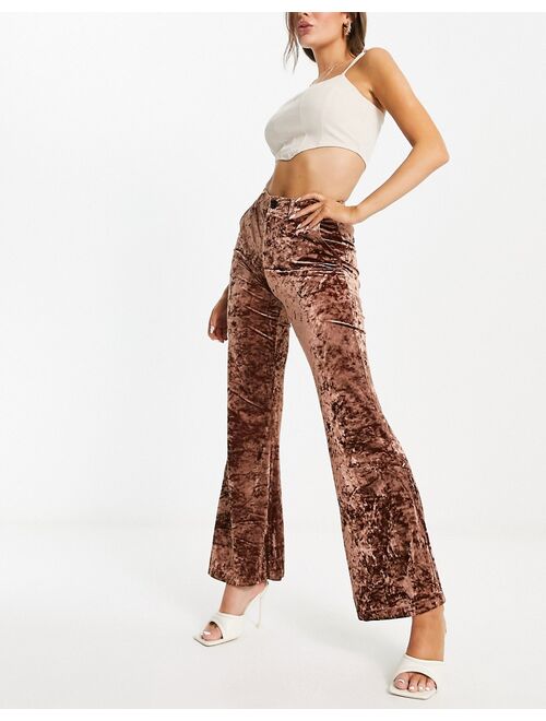 Noisy May crushed velvet flared pants in brown - part of a set