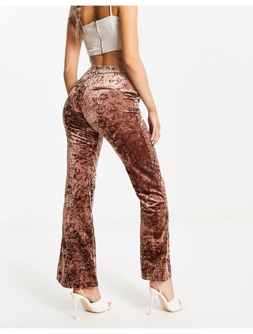 Noisy May crushed velvet flared pants in brown - part of a set