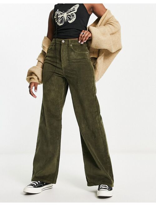 Only Hope high waist wide leg corduroy pants in olive
