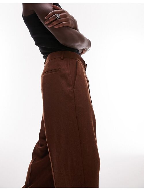 Topman wide leg wool mix warm handle pants in brown