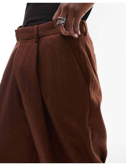 Topman wide leg wool mix warm handle pants in brown