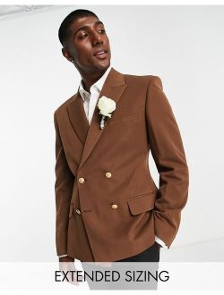 wedding skinny double breasted blazer with gold buttons in chocolate brown