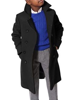 Ebifin Boys Notch Lapel Double Breasted Long Trench Coat Casual Classic Peacoat