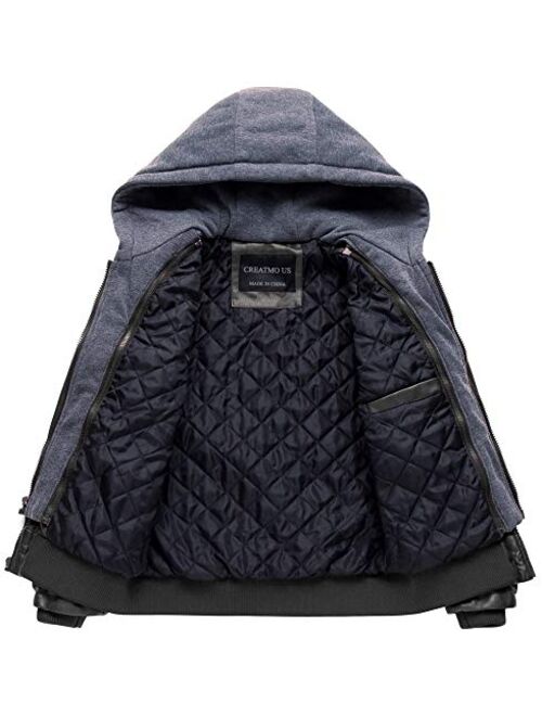 Creatmo Us Boy's Faux Leather Jacket Windproof Warm Winter Coat Kids Bomber Outerwear Waterproof PU Motorcycle Jacket