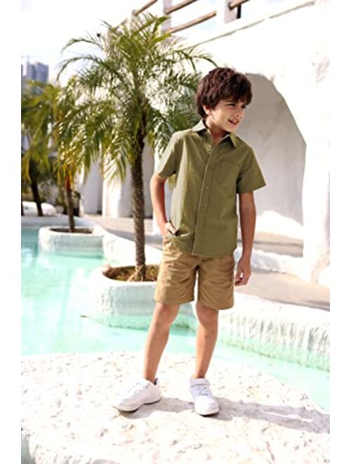 Simtuor Boys' Long Sleeve Dress Shirts Classic Collared Button-Down Tshirt Solid Cotton Top with Chest Pocket