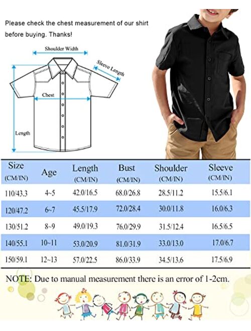 Simtuor Boys' Long Sleeve Dress Shirts Classic Collared Button-Down Tshirt Solid Cotton Top with Chest Pocket