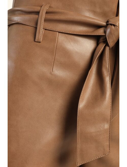 Lulus Chic Independence Tan Vegan Leather Paperbag Waist Trousers