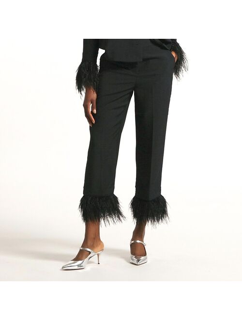 J.Crew Ingrid pant with feather trim in satin-back crepe