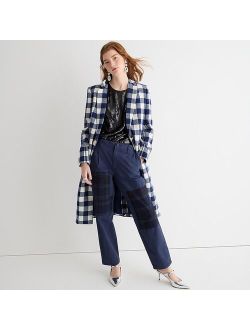 Pleated slouchy boyfriend chino pant with plaid patches