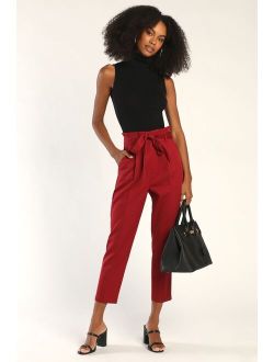 With Confidence Wine Red Paper Bag Waist Pants