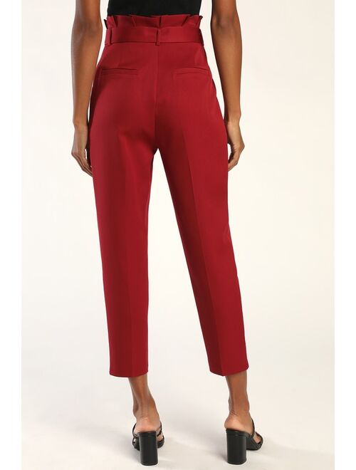 Lulus With Confidence Wine Red Paper Bag Waist Pants