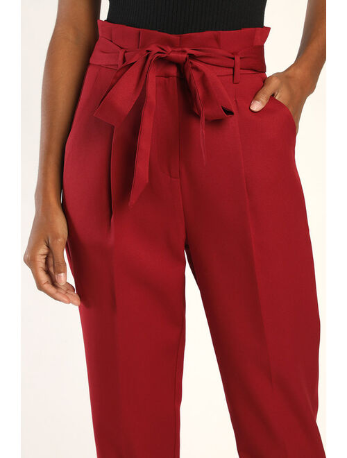 Lulus With Confidence Wine Red Paper Bag Waist Pants