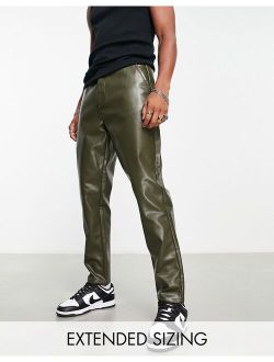 tapered pants in faux leather in khaki