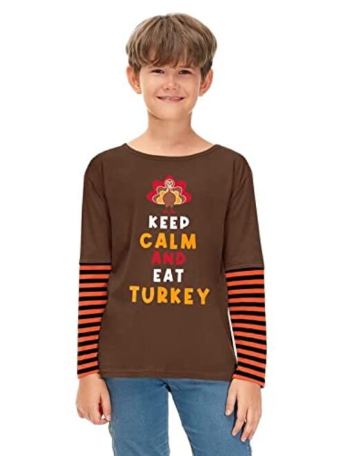 BesserBay Unisex Kids Thanksgiving Stripe Long Sleeve Patchwork Shirt 4-12 Years
