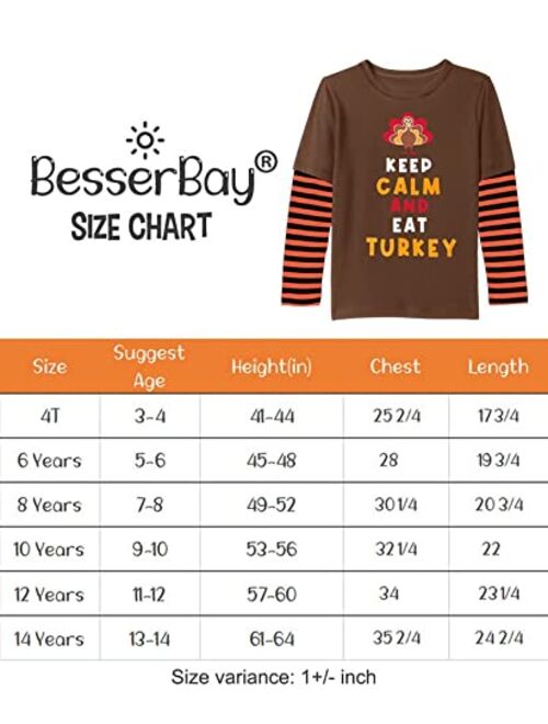 BesserBay Unisex Kids Thanksgiving Stripe Long Sleeve Patchwork Shirt 4-12 Years