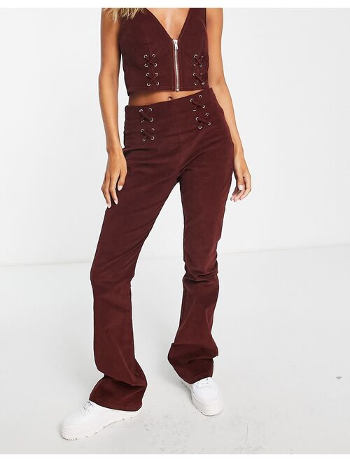 ASOS DESIGN lace up detail flare in rust cord - part of a set