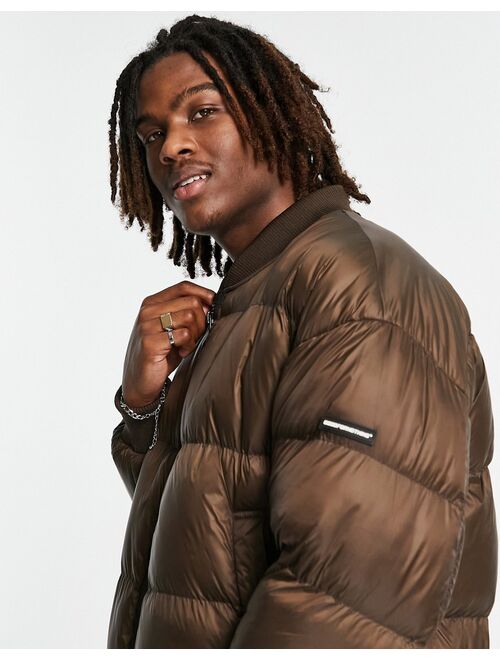 Good For Nothing combat puffer bomber jacket in matte brown