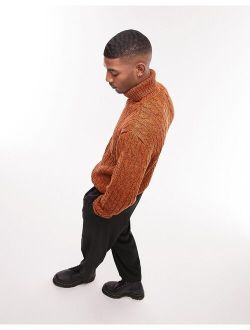 knitted roll neck sweater with twist in orange