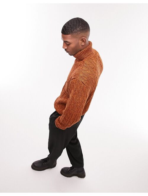 Topman knitted roll neck sweater with twist in orange