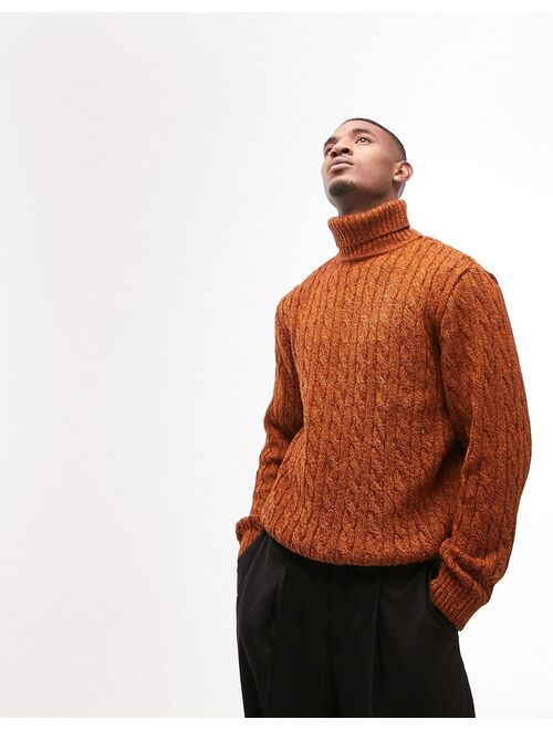 Topman knitted roll neck sweater with twist in orange