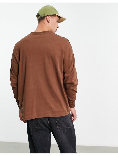 ASOS DESIGN long sleeve oversized t-shirt in brown