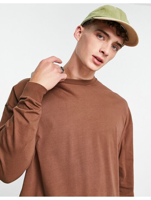 ASOS DESIGN long sleeve oversized t-shirt in brown