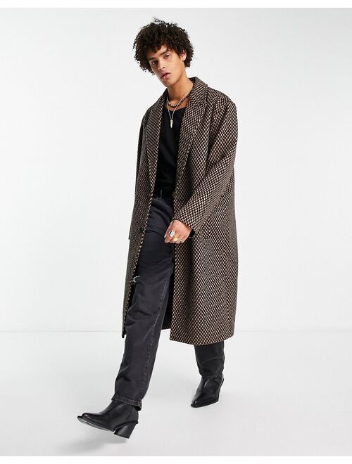 ASOS DESIGN oversized overcoat in brown geo print