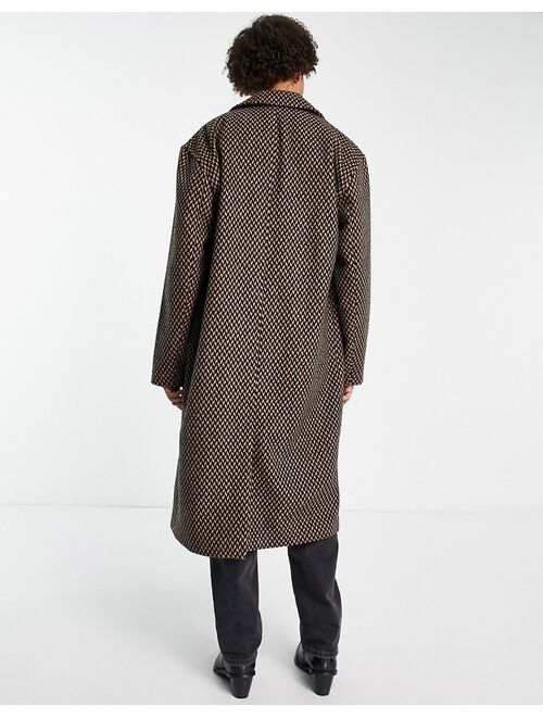 ASOS DESIGN oversized overcoat in brown geo print