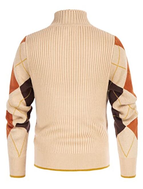 GRACE KARIN Boys Girls Mockneck Sweater Knit Contrast Argyle School Winter Warm Pullover Sweaters