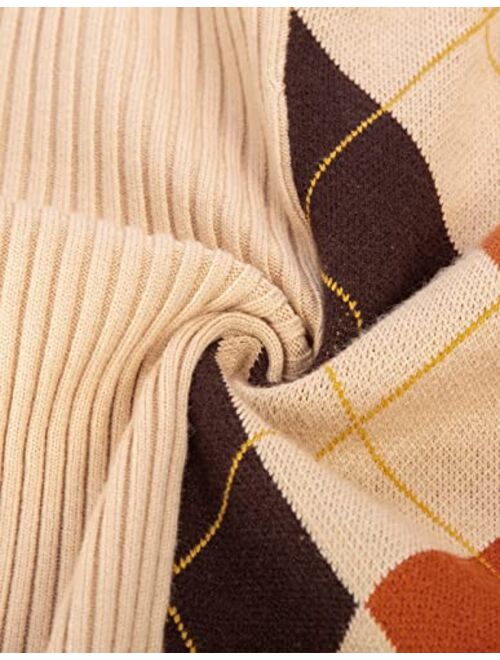 GRACE KARIN Boys Girls Mockneck Sweater Knit Contrast Argyle School Winter Warm Pullover Sweaters