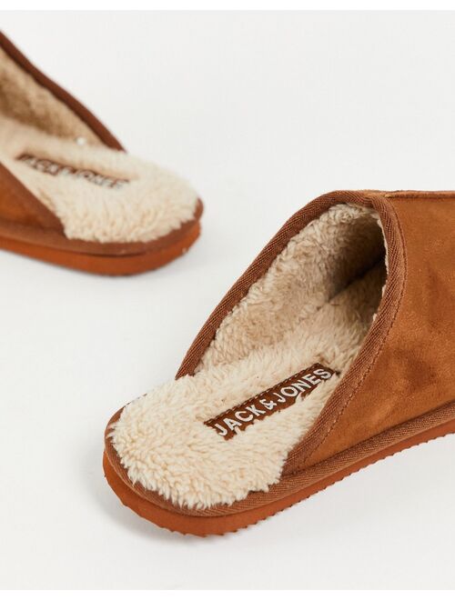 Jack & Jones faux suede slippers in tan