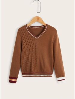 Boys Striped Trim Cable Knit Cricket Sweater